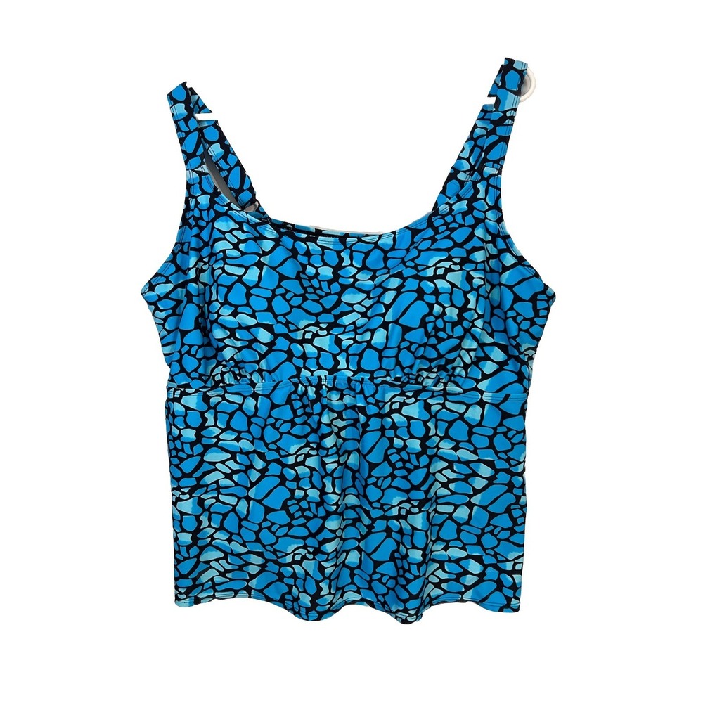 Swimsuits For All Beach Belle Tankini Top Women's Size‎ 24 Blue Black Print NWOT